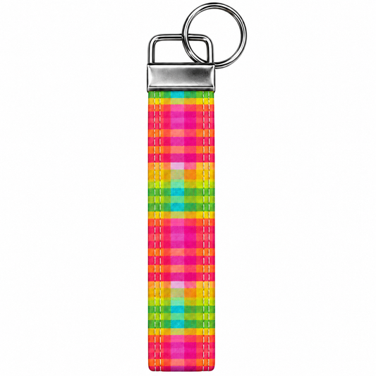 Colorful Plaid Keychain, Keychain Wristlet, Key Fob Wristlet Keychain